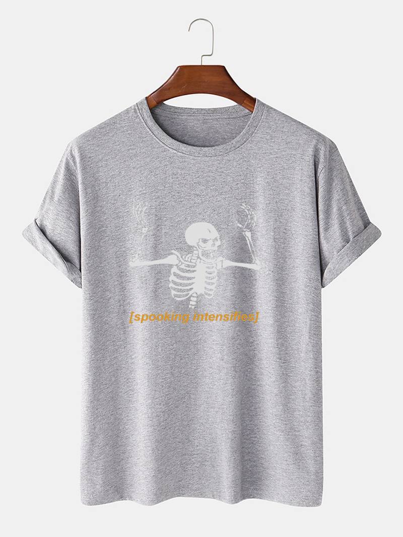 Miesten 100% Puuvillaa Skeleton Letter Painatus Lyhythihaiset T-paidat