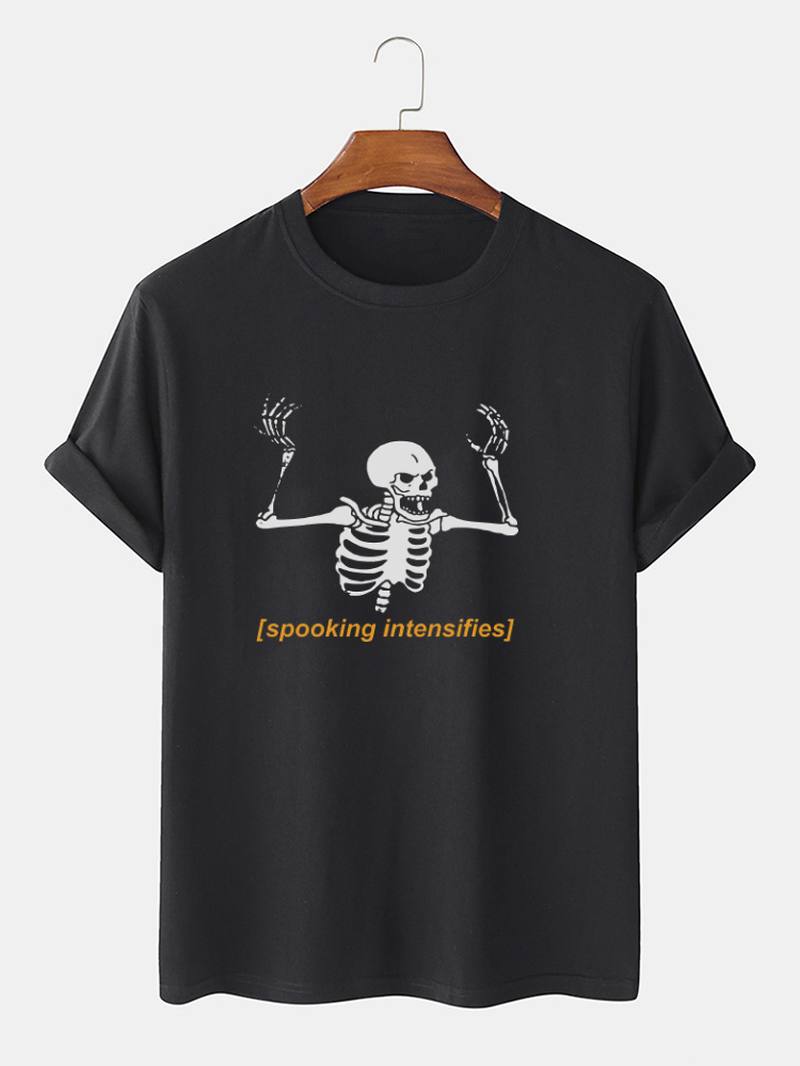 Miesten 100% Puuvillaa Skeleton Letter Painatus Lyhythihaiset T-paidat