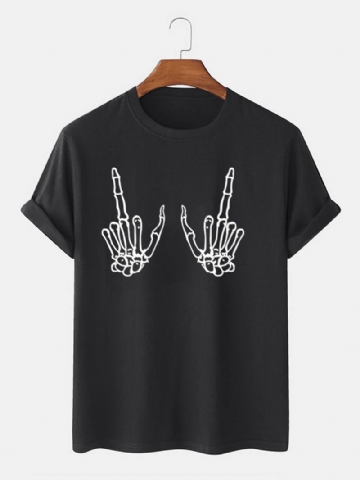 Miesten 100% Puuvillaa Tumma Musta Goottilainen Skull Gesture Rento T-paidat