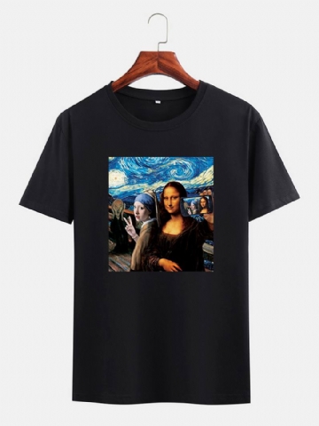 Miesten Funny Kuso Mona Lisa Ja Van Gogh Oil Painatus License Designer Lyhythihaiset T-paidat