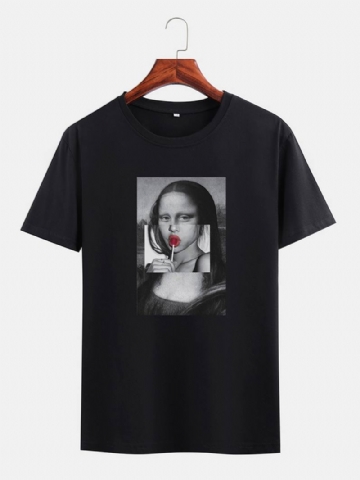 Miesten Funny Kuso Mona Lisa License Crew Neck Musta Lyhythihaiset T-paidat