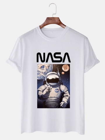 Miesten Nasa Cartoon Painatus Crew Neck Hengittävät Rento T-paidat