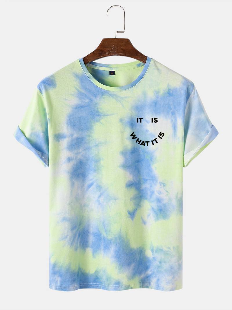 Miesten Smile Letter Painatus Tie Dye Crew Neck Street T-paidat