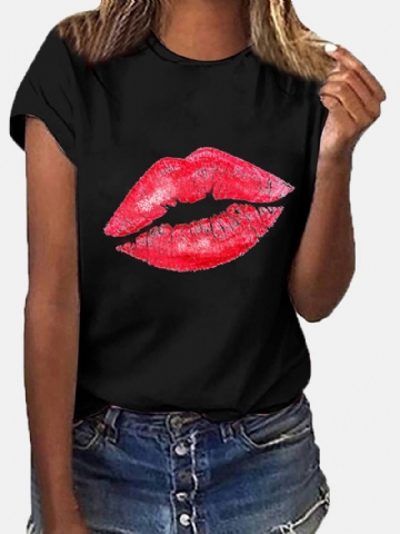 Naisten Rento Crew Neck Lips Painatus Lyhythihaiset Basic T-paidat