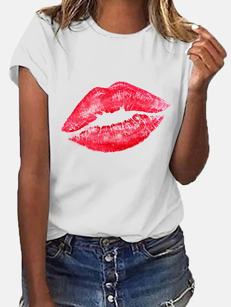 Naisten Rento Crew Neck Lips Painatus Lyhythihaiset Basic T-paidat