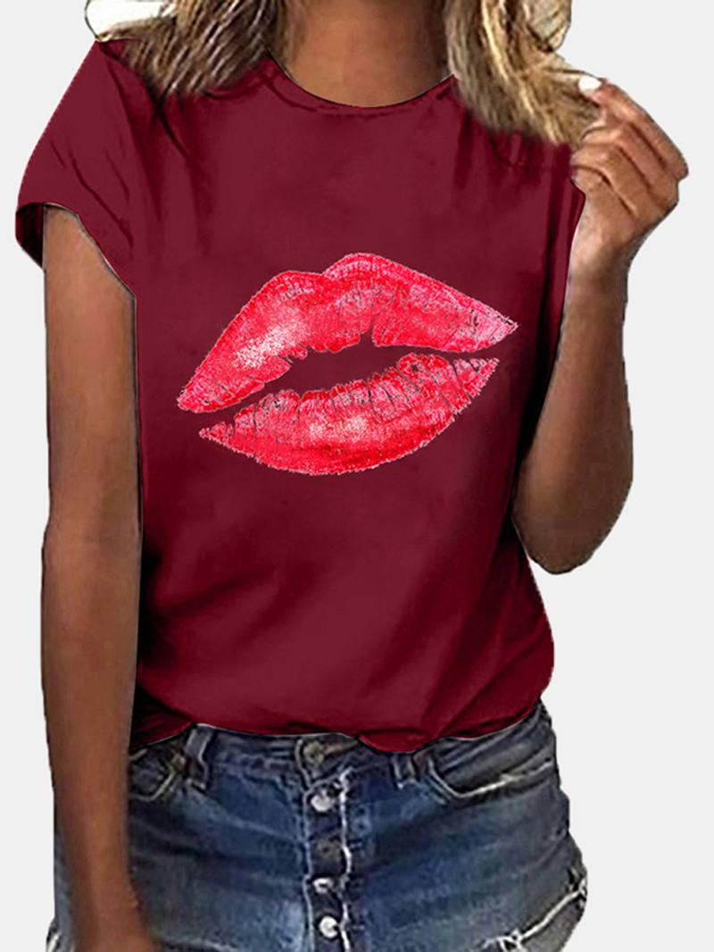 Naisten Rento Crew Neck Lips Painatus Lyhythihaiset Basic T-paidat