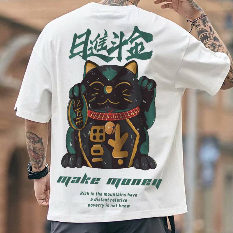 National Tide Chinese Style Rijindou Jinchao Brand T-paita Löysä Trend Suuri Koko Puolihihainen Kesä Harajuku Style Lyhythihaiset Viisipistehihat