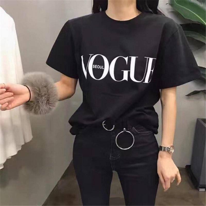 Summer Girl Lyhythihaiset Topit Naisille Vogue Kirjaimilla Painettu Harajuku T-paita Naisten Camisas