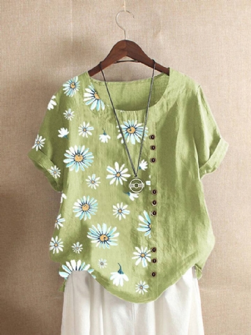 Summer Small Daisies Painatus Vintage Style Lyhythihaiset Rento T-paidat