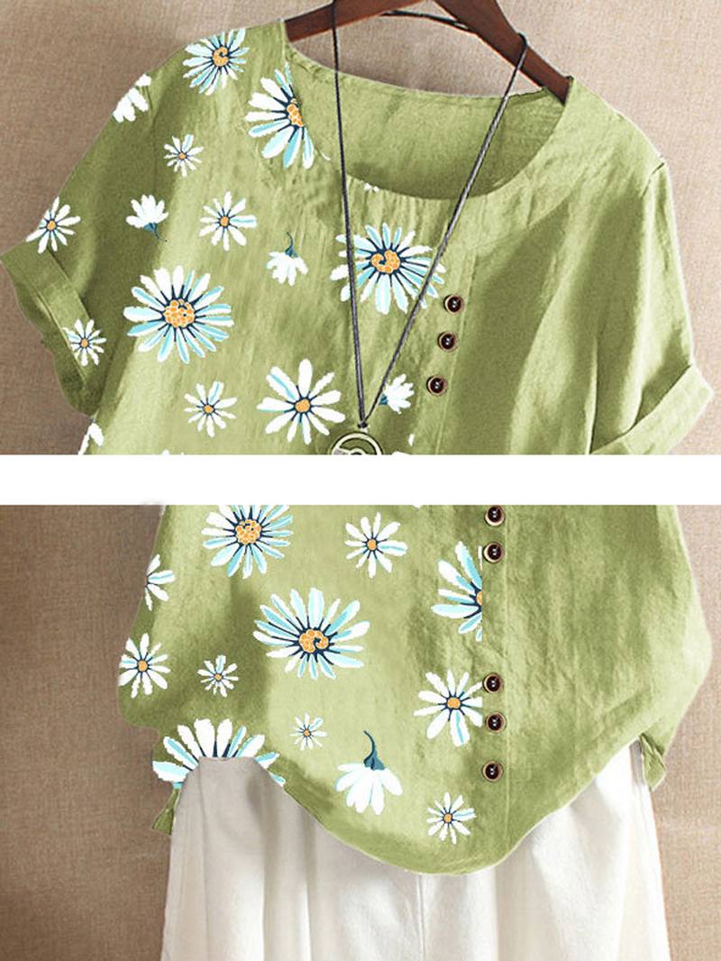 Summer Small Daisies Painatus Vintage Style Lyhythihaiset Rento T-paidat