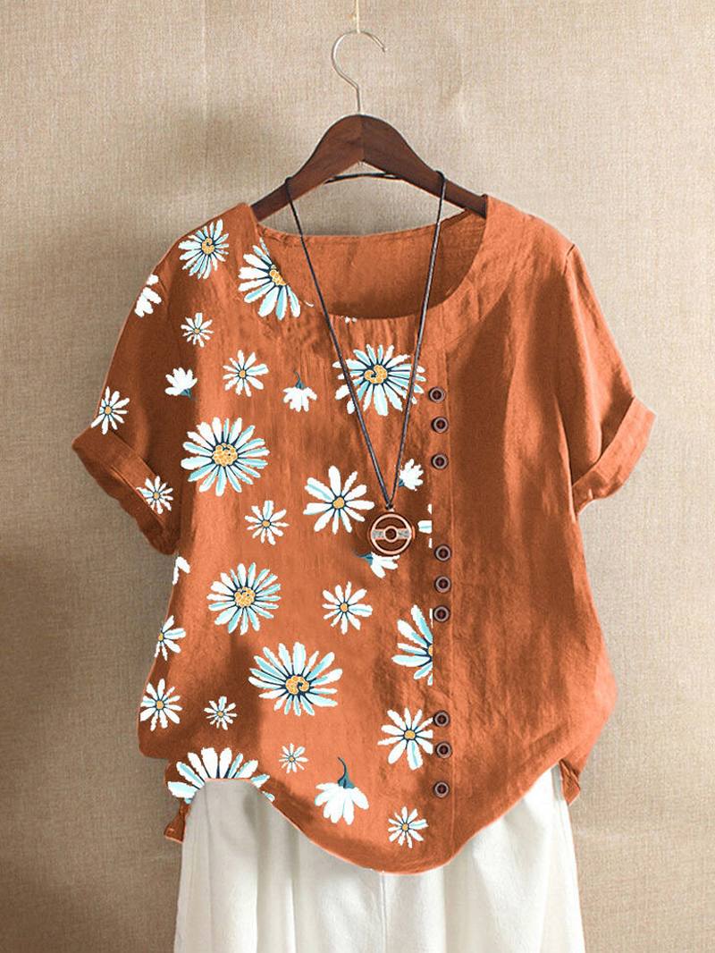 Summer Small Daisies Painatus Vintage Style Lyhythihaiset Rento T-paidat