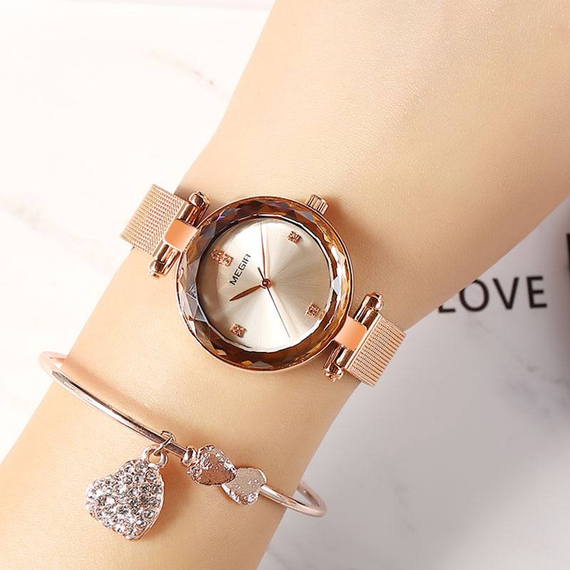 Diamond Waterproof Rento Style Naisten Watch Milanese Steel Quartz Kellot