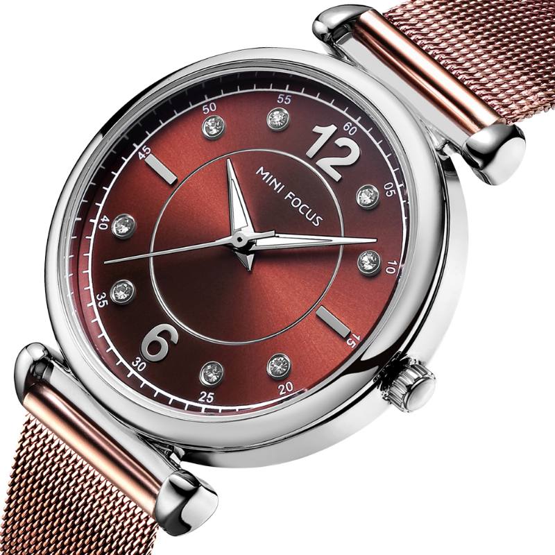 Elegantti Design Mesh-teräksinen Naisten Rannekello Crystal Ladies Quartz Watch