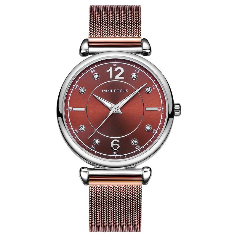 Elegantti Design Mesh-teräksinen Naisten Rannekello Crystal Ladies Quartz Watch