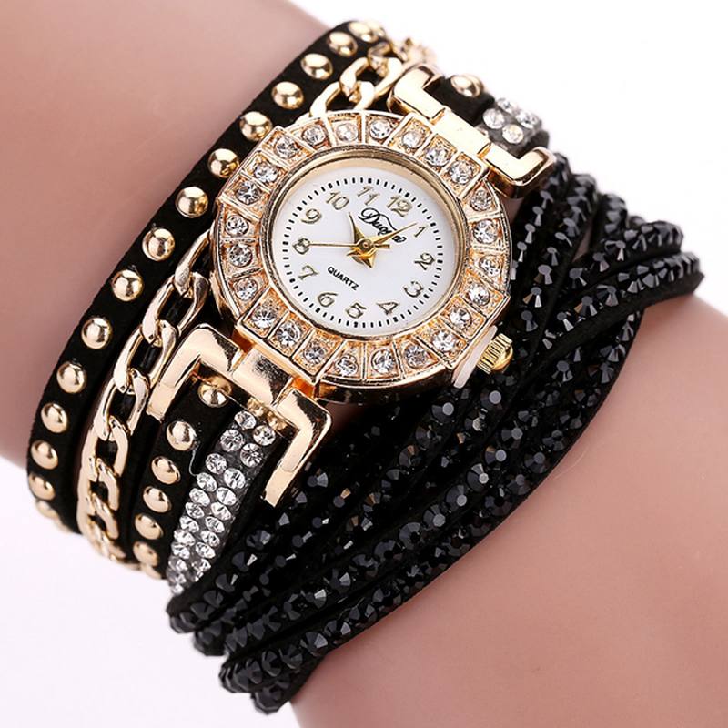 Luxury Nation Style Crystal Gold Rannekello Naisten Vintage Quartz Rannekellot