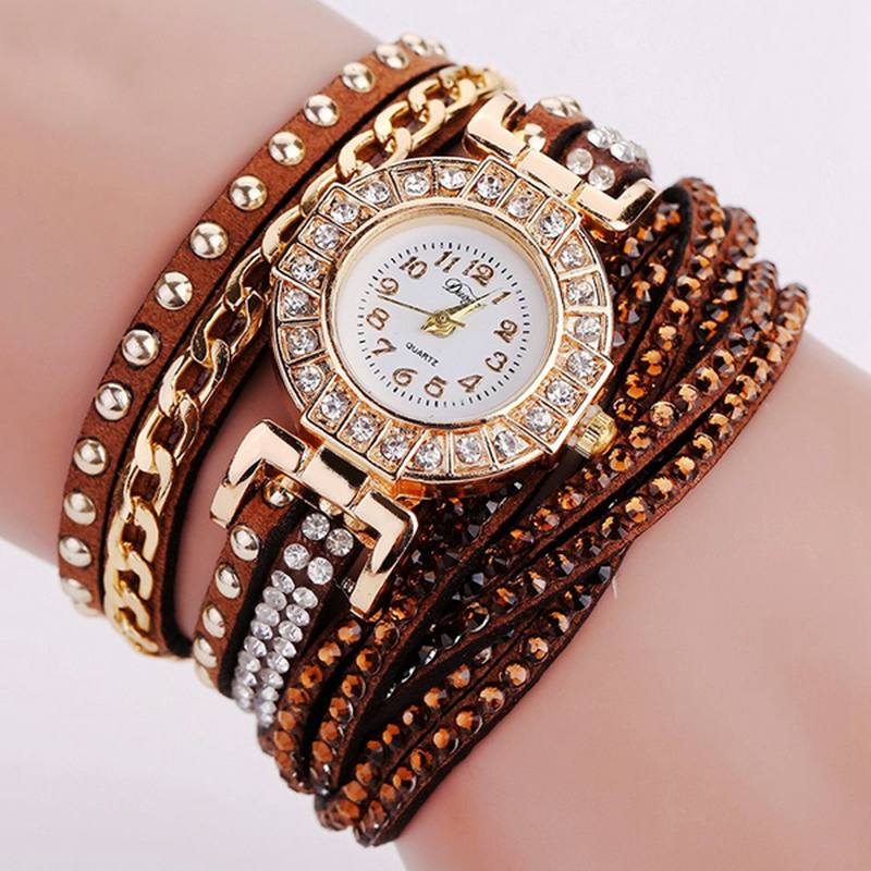 Luxury Nation Style Crystal Gold Rannekello Naisten Vintage Quartz Rannekellot