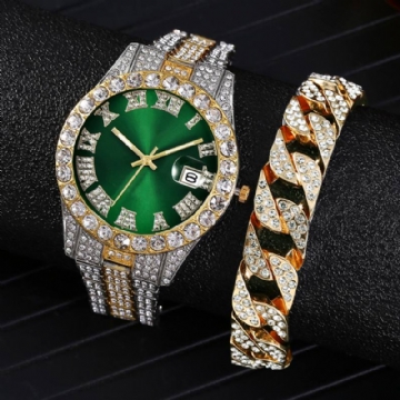 Muoti 2 Kpl/setti Diamond Business Watch Koristeltu Pointer Quartz Watch Rannekoru