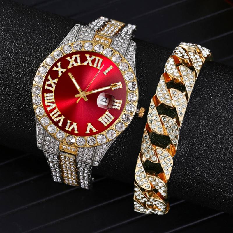 Muoti 2 Kpl/setti Diamond Business Watch Koristeltu Pointer Quartz Watch Rannekoru