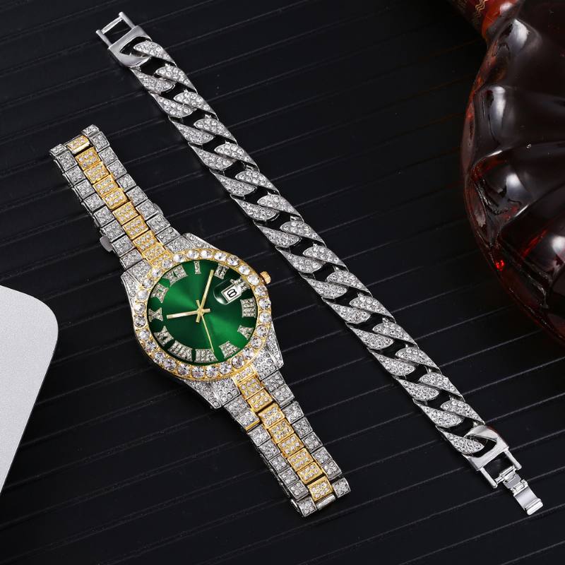 Muoti 2 Kpl/setti Diamond Business Watch Koristeltu Pointer Quartz Watch Rannekoru