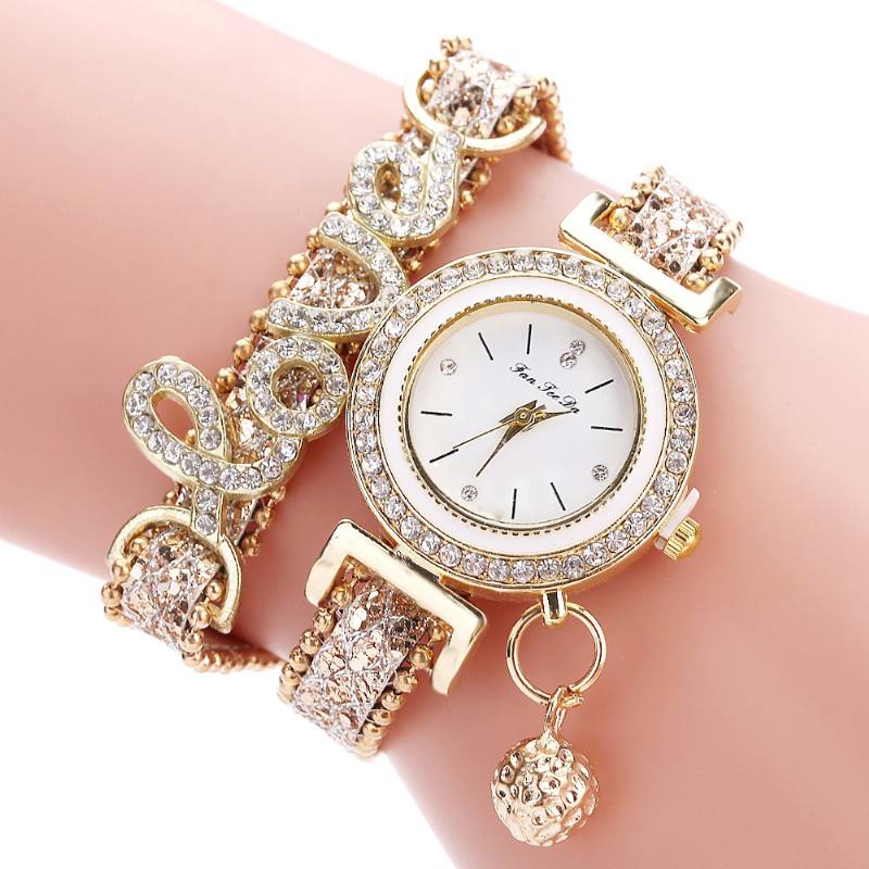 Riipus Naisten Rannekoru Kello Crystal Muoti Style Full Quartz Watch