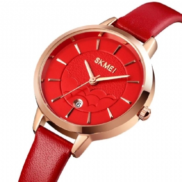 Yksinkertainen Naisten Kello Creative Dial Päivämääränäyttö Nahkahihna Muoti Lady Quartz Watch