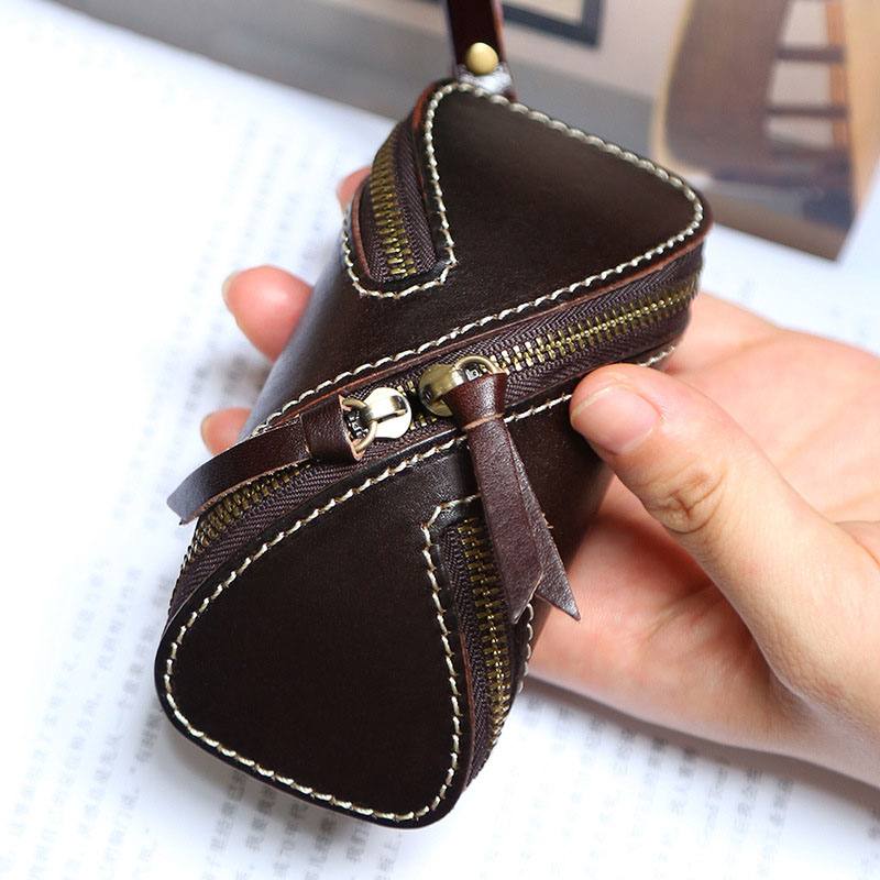 Miesten Aito Nahka Yksivärinen Soikea Vetoketju Retro Key Case Card Case Clutch Laukut