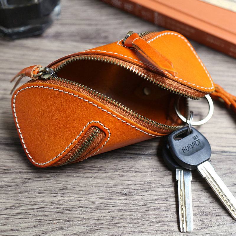 Miesten Aito Nahka Yksivärinen Soikea Vetoketju Retro Key Case Card Case Clutch Laukut