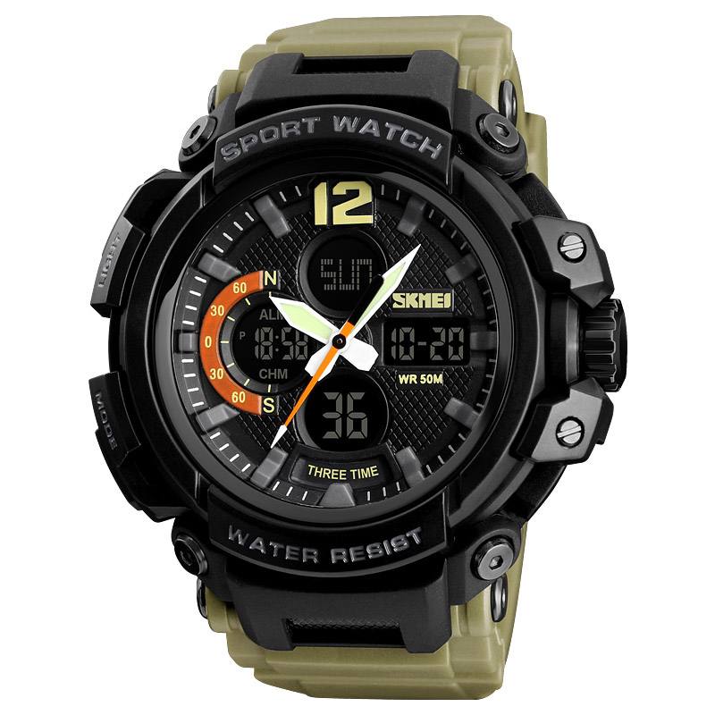 Digitaalinen Kello Dual Display Chronograph 3 Time Waterproof Alarm Digitaalinen Kvartsirannekello