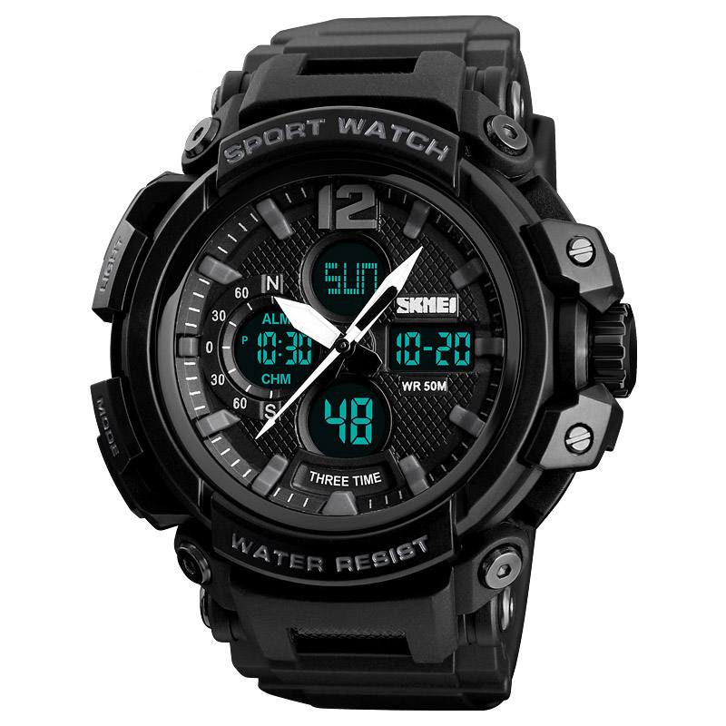 Digitaalinen Kello Dual Display Chronograph 3 Time Waterproof Alarm Digitaalinen Kvartsirannekello