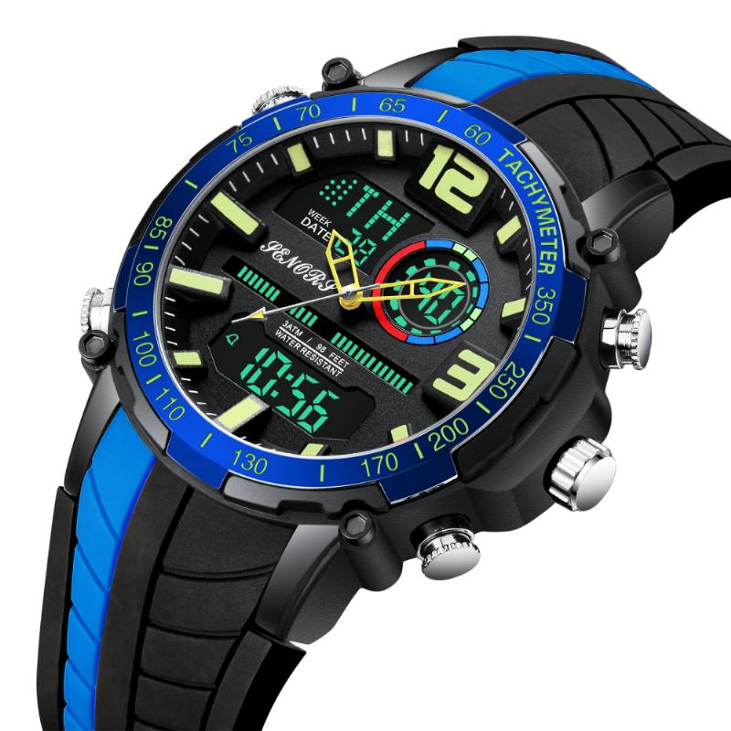 Dual Display Digital Watch Outdoor Sport Herätyskello Kalenteri Chronograph Noctilucent Waterproof Watch