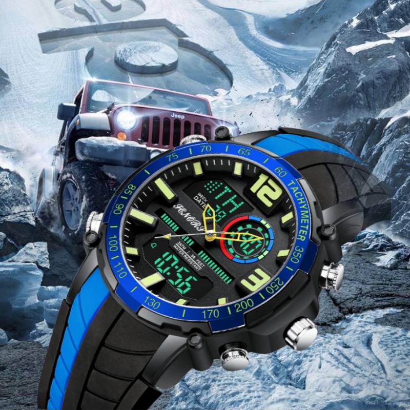 Dual Display Digital Watch Outdoor Sport Herätyskello Kalenteri Chronograph Noctilucent Waterproof Watch