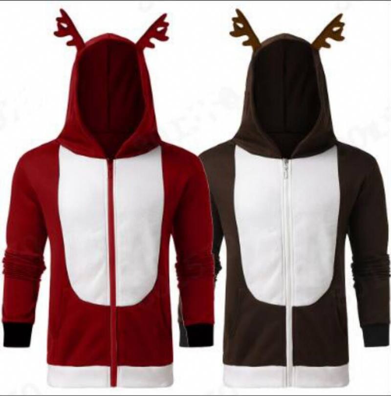 Christmas Antlers Hooded Color Block Collegepaita