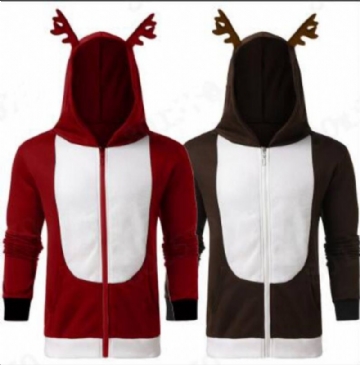 Christmas Antlers Hooded Color Block Collegepaita