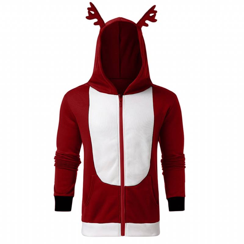 Christmas Antlers Hooded Color Block Collegepaita