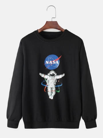 Miesten Astronaut-kirjepainatus Crew Neck Rento Collegepaidat