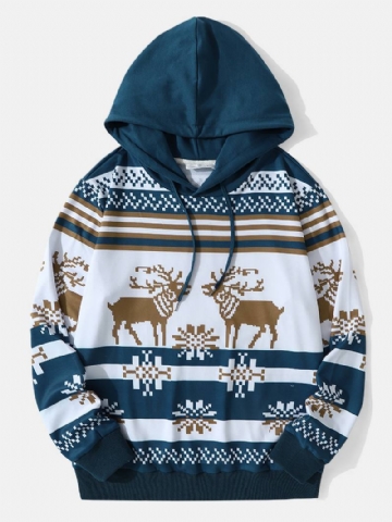 Miesten Joulu Snow Elk Contrast Painatus Rento Hupullinen Paita