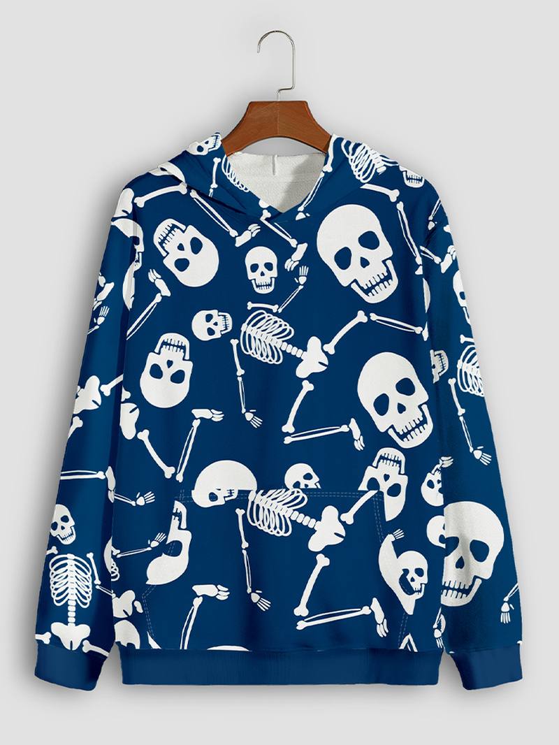 Miesten Skull Head Kangaroo Pocket Blue -hupparit