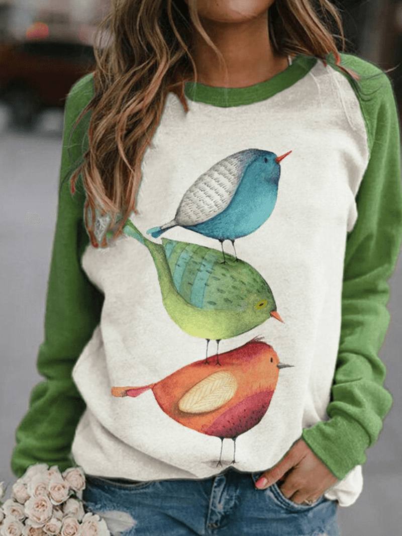 Naisten Sarjakuva Bird Painatus O-neck Raglan Sleeves Villapaidat