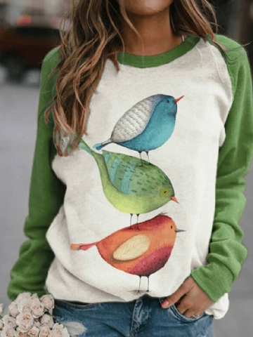 Naisten Sarjakuva Bird Painatus O-neck Raglan Sleeves Villapaidat