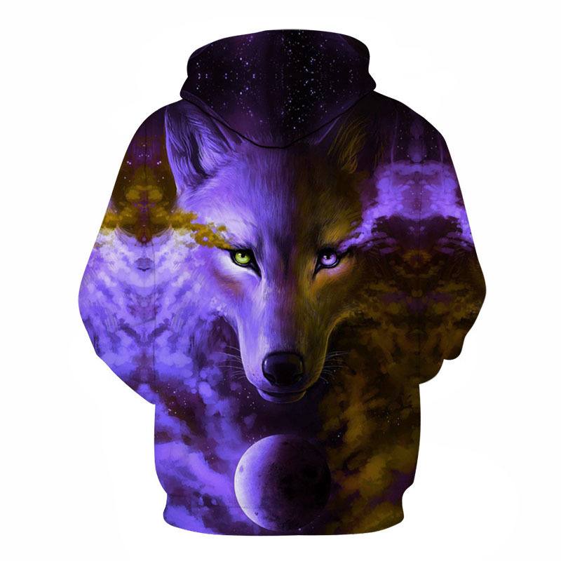 Purple-sarjan Wolf 3d -digitaalitulostus Wolf -hupullinen Rento Villapaita