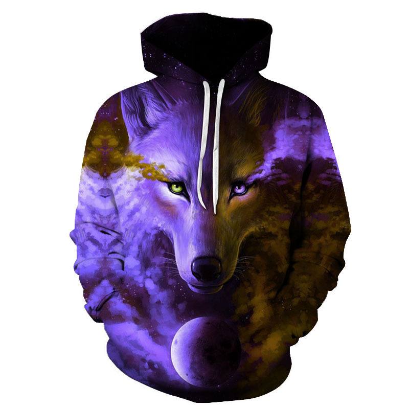 Purple-sarjan Wolf 3d -digitaalitulostus Wolf -hupullinen Rento Villapaita