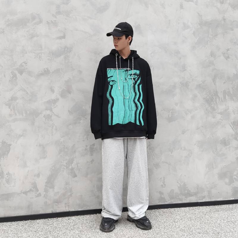 Retro Teary Geometric Painatus Hip Hop Plus Fleece-huppari