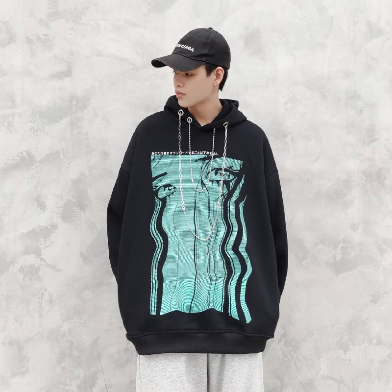 Retro Teary Geometric Painatus Hip Hop Plus Fleece-huppari