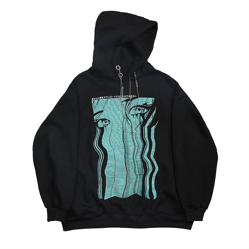 Retro Teary Geometric Painatus Hip Hop Plus Fleece-huppari