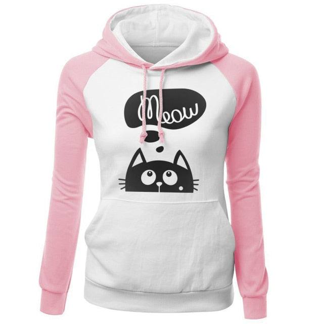 Syksy Talvi Uudet Hupparit Naisten Huppari Kissa Meow Painatus Muoti Hoody Kpop Sweatshirts Raglan Harajuku -huppari