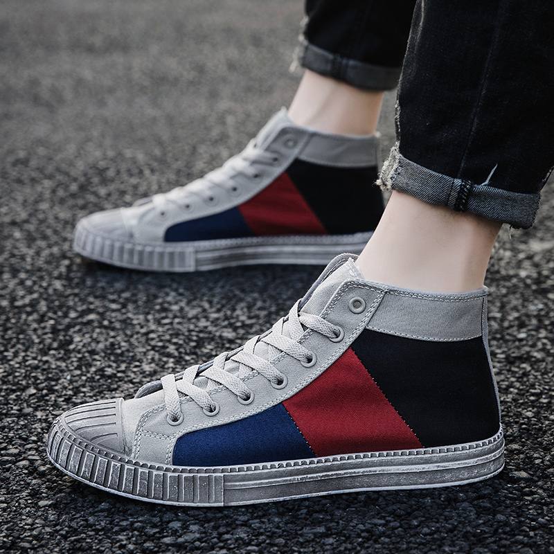 Miesten Colorblock Canvas High Top -nauhalliset Urheilulliset Vapaa-ajan Tennarit