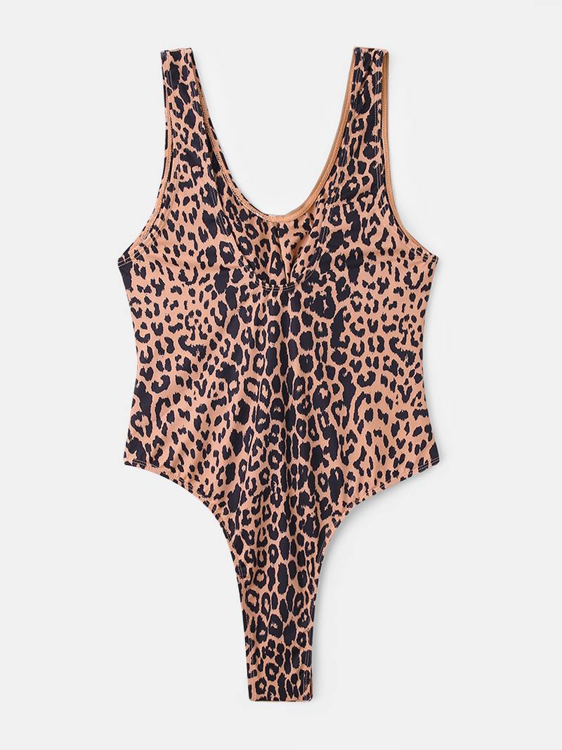 Naisten Leopard Patchwork Yksiväriset Bikinit Yksiosainen Leikattu Laihduttava Uima-asu