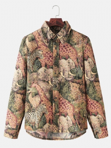 Miesten 3d Allover Animal Painatus Roving Button Up Käännekaulus Rento Päällyspaita