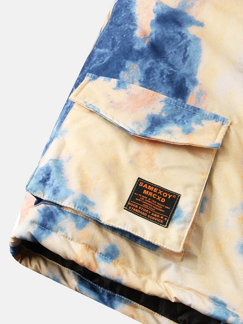 Miesten Tie-dye Double Flap Taskut Vetoketju Paksu Löysä Hupullinen Takki