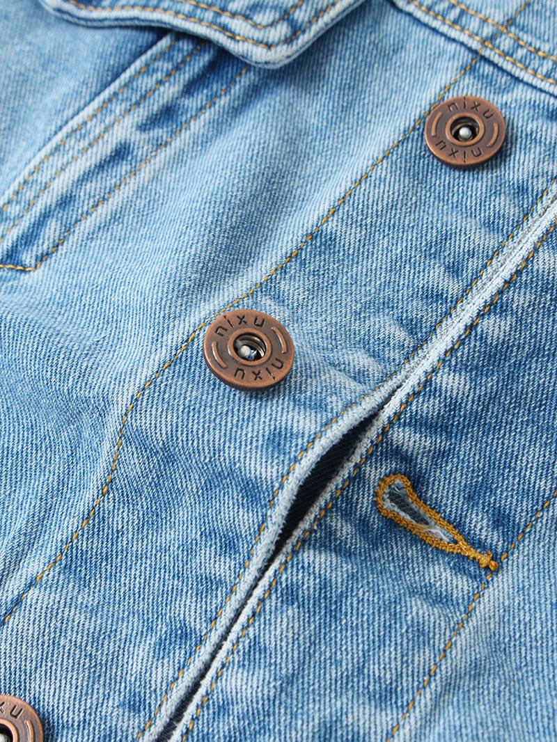 Miesten Vintage Multi Pocket Lapel Pitkähihainen Sininen Denim Takki